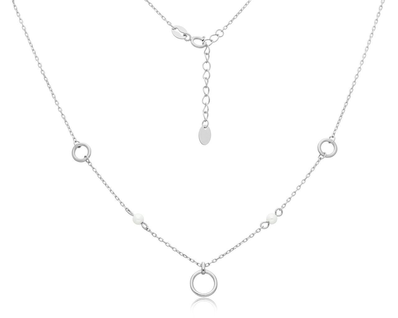 Naszyjnik srebrny perły i okrągłe zawieszki