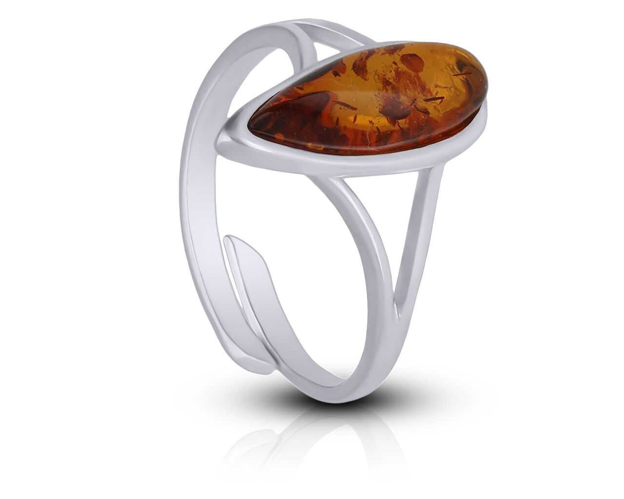 Pierścionek srebrny regulowany z bursztynem