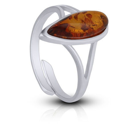 Pierścionek srebrny regulowany z bursztynem