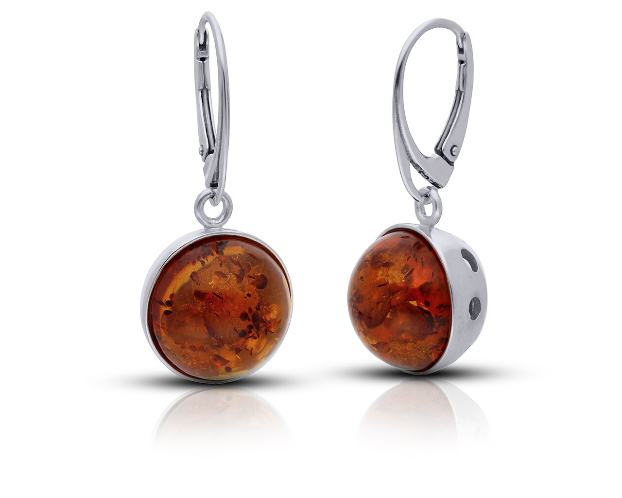 Kolczyki srebrne wiszące kulki z bursztynem