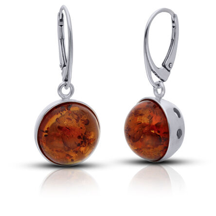 Kolczyki srebrne wiszące kulki z bursztynem