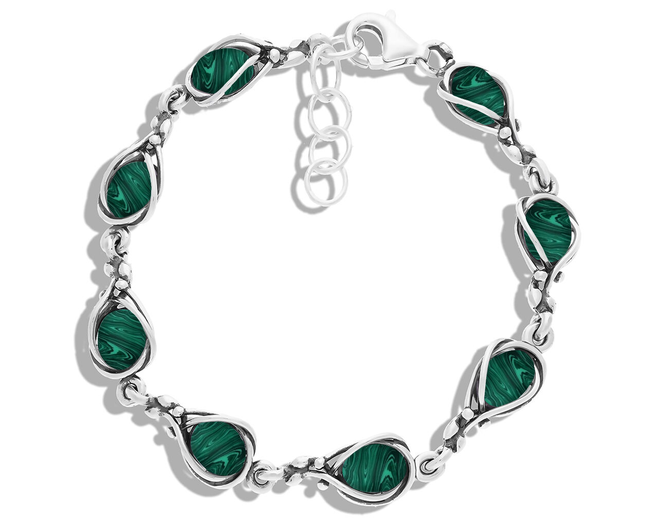 Bransoletka srebrna z zielonymi malachitami pr.925