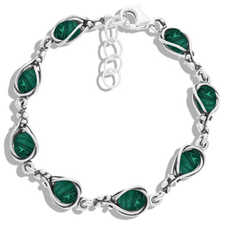 Bransoletka srebrna z zielonymi malachitami pr.925