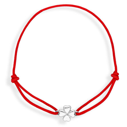 Bransoletka srebrna na sznurku z koniczynką