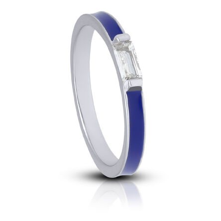 Pierścionek srebrny z niebieską emalią i cyrkonią