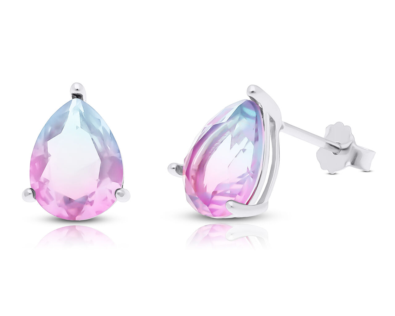 Kolczyki srebrne z niebiesko-różowym turmalinem