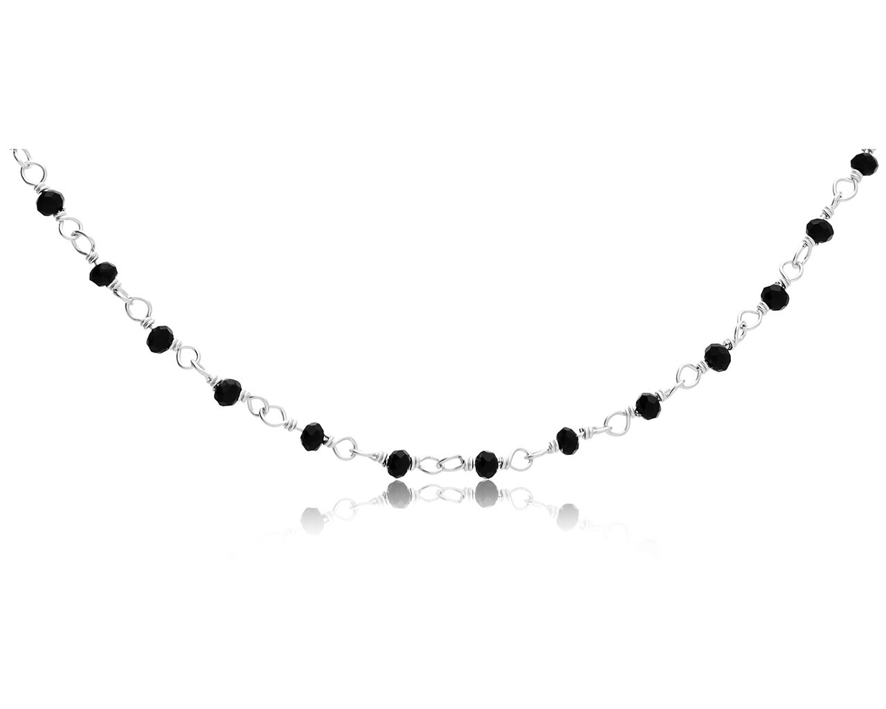 Naszyjnik srebrny koraliki z czarnych cyrkoni