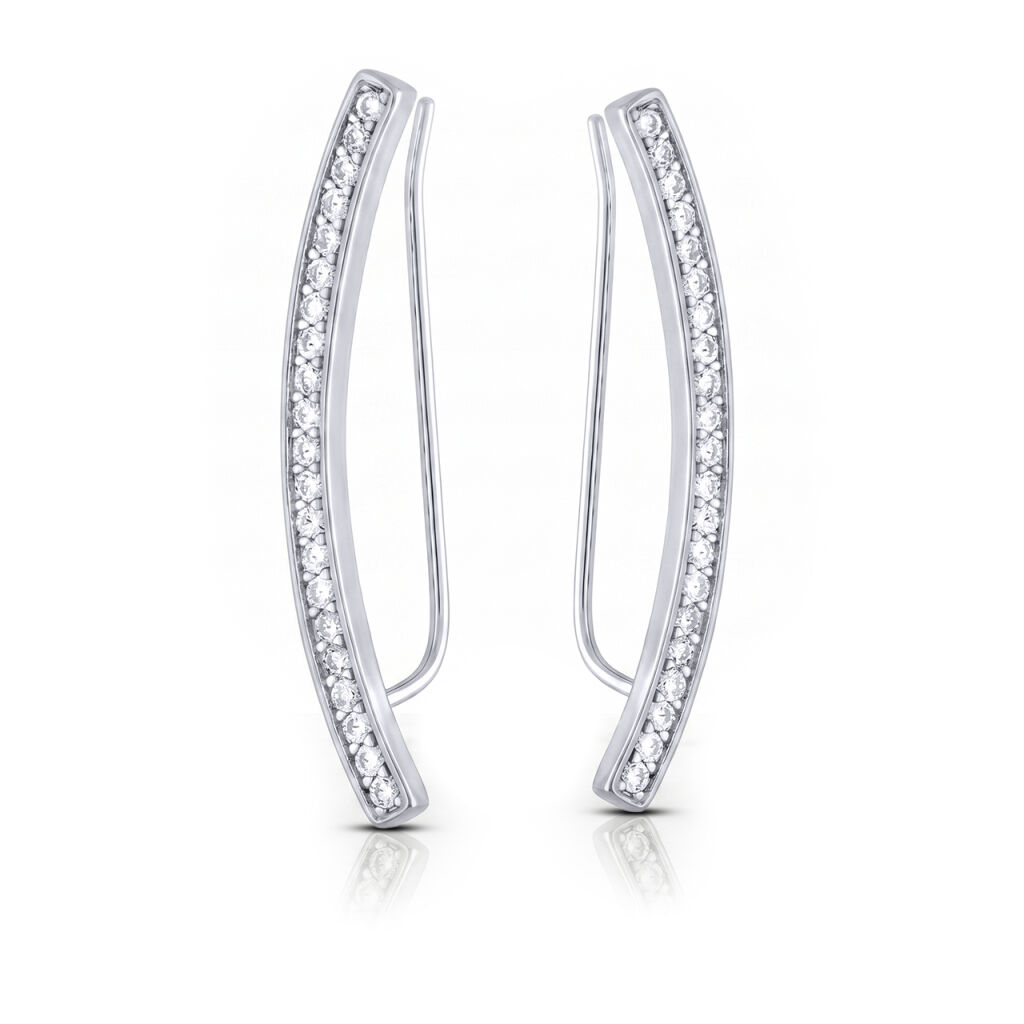 Nowoczesne nausznice srebrne cyrkoniami smukły łuk