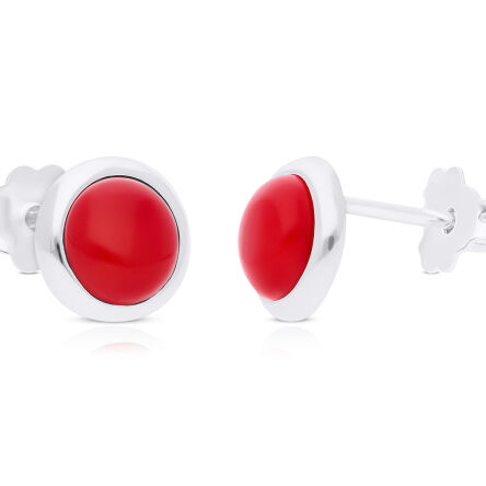 Kolczyki srebrne na sztyfcie z koralem