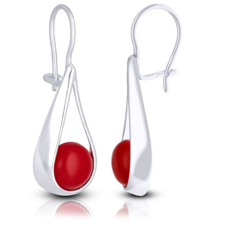 Kolczyki srebrne wiszące z czerwonym koralem