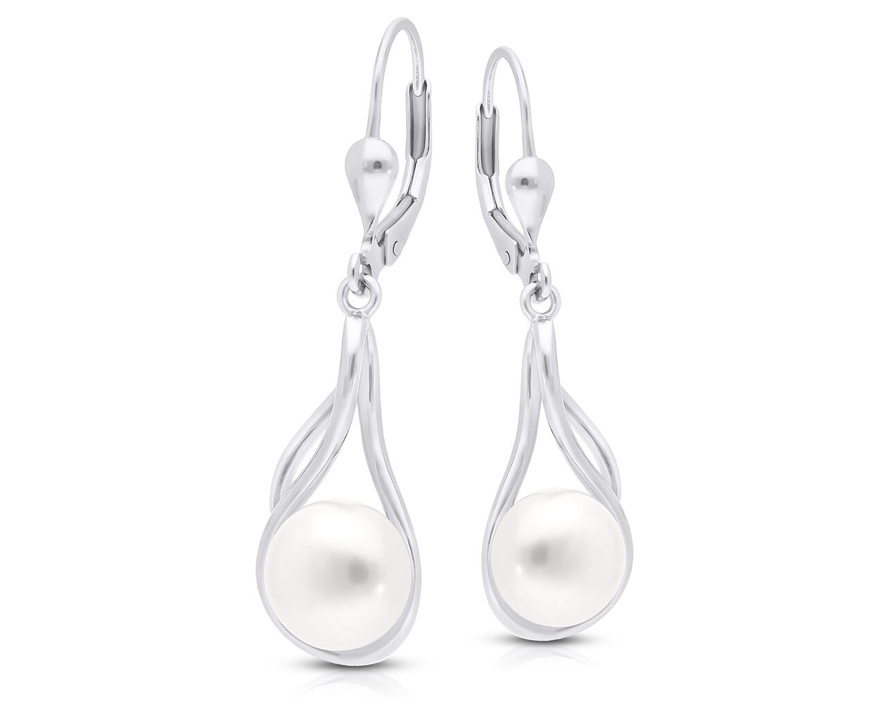 Kolczyki srebrne wiszące z perłą pr.925