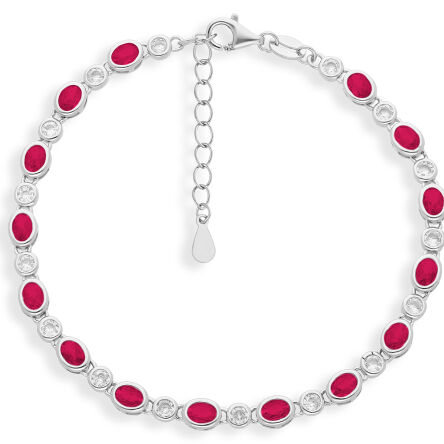 Bransoletka srebrna z różowymi cyrkoniami