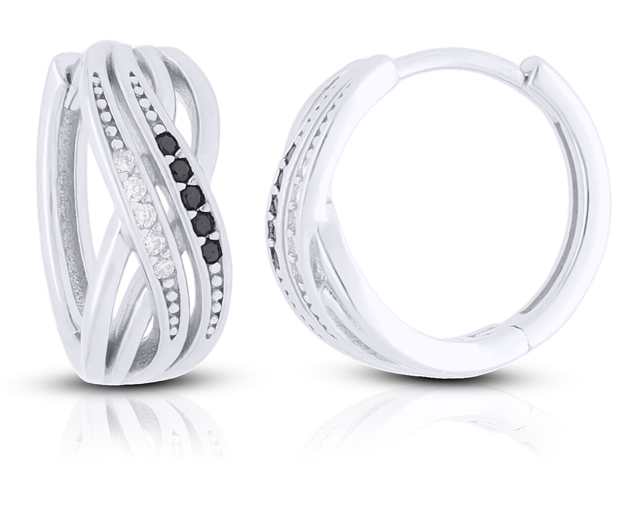 Kolczyki koła srebrne czarne i białe kamienie