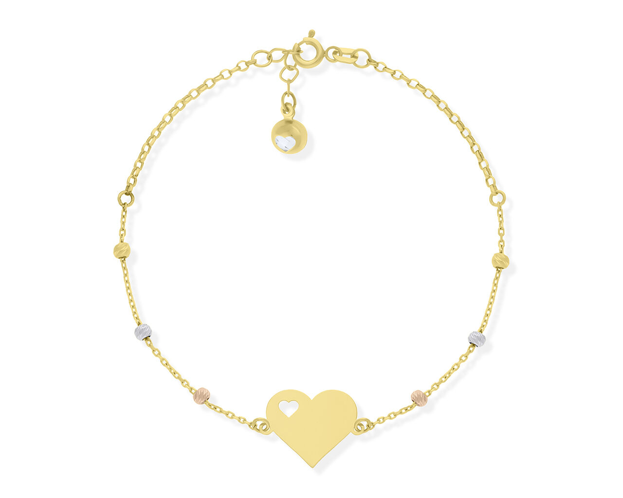 Bransoletka złota 585 serce i błyszczące kulki