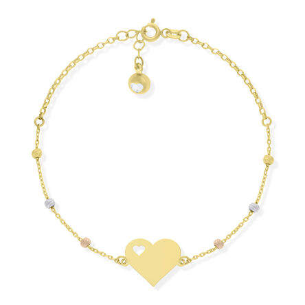 Bransoletka złota 585 serce i błyszczące kulki