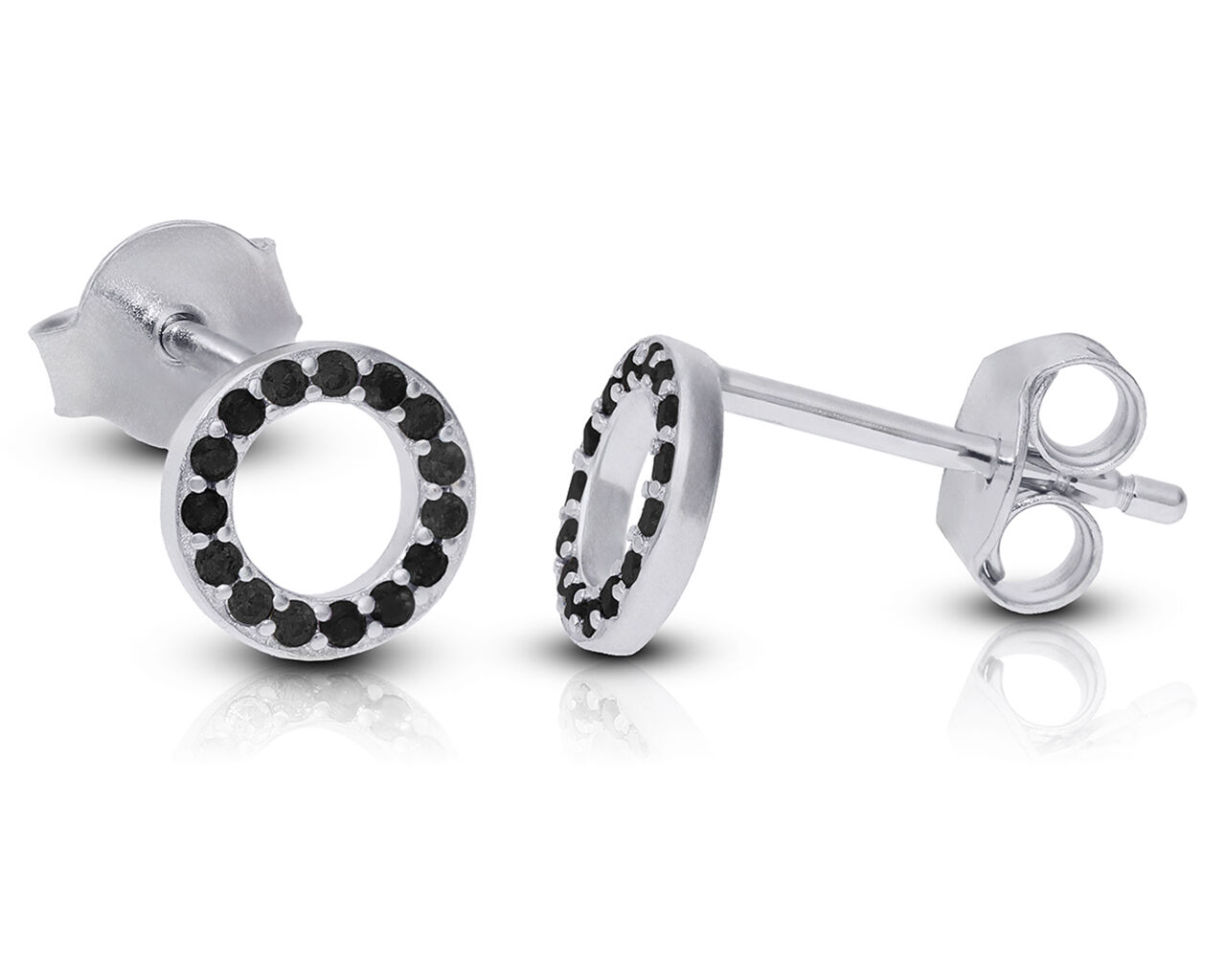 Kolczyki srebrne okrągłe z czarnymi kamieniami