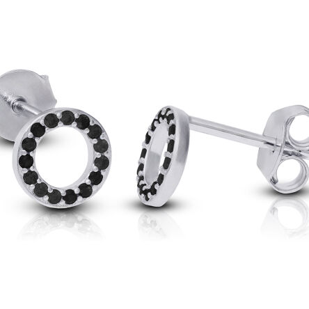 Kolczyki srebrne okrągłe z czarnymi kamieniami