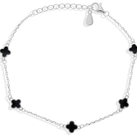 Bransoletka srebrna z koniczynami czarna emalia
