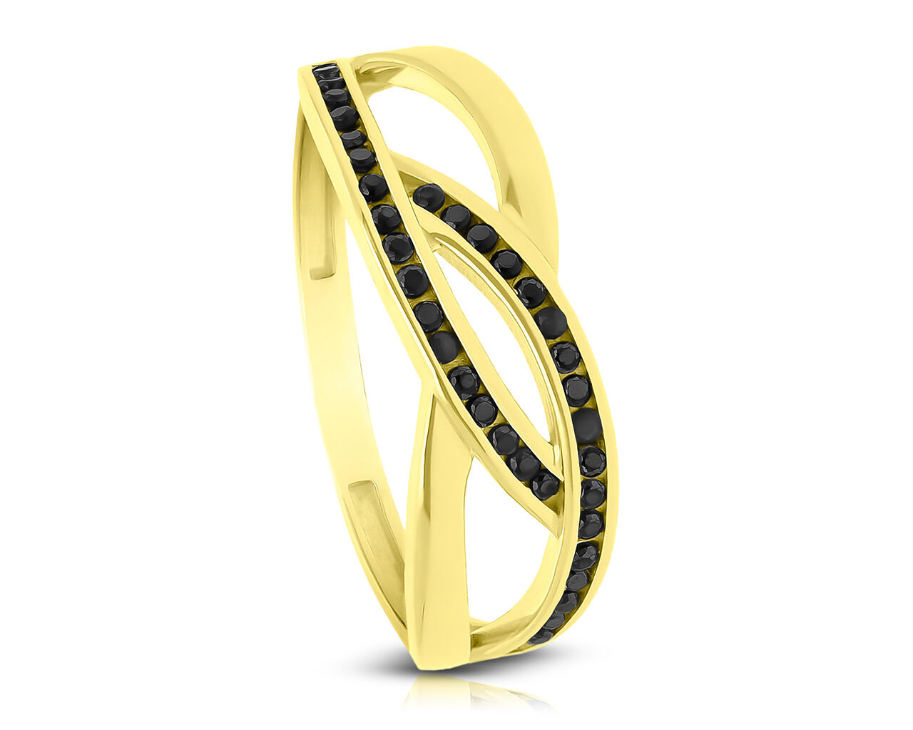 Złoty pierścionek z czarnymi cyrkoniami pr. 585