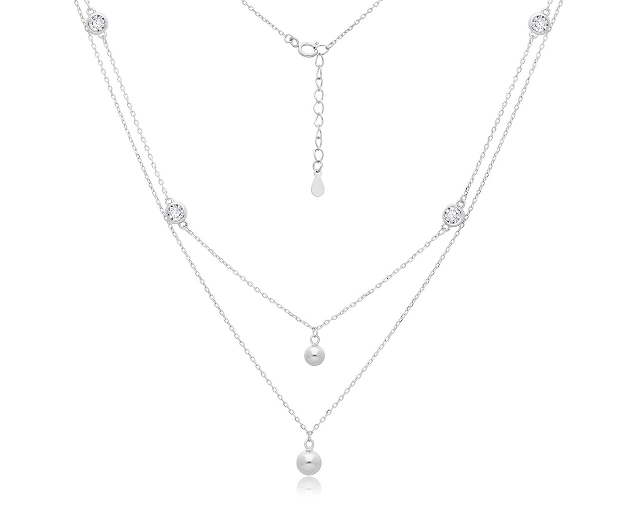 Naszyjnik srebrny damski podwójny z cyrkoniami