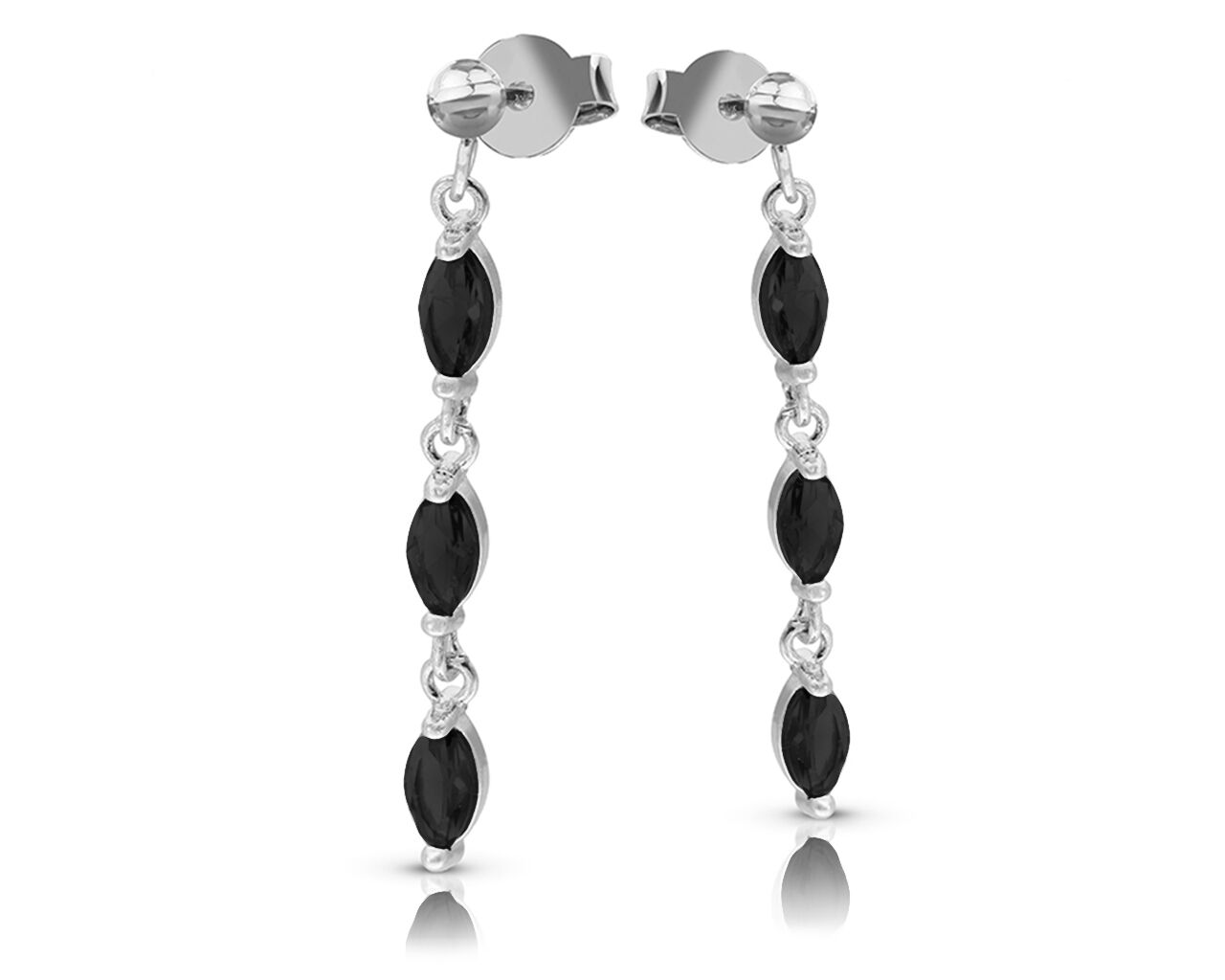 Srebrne kolczyki wiszące z czarnymi kamieniami