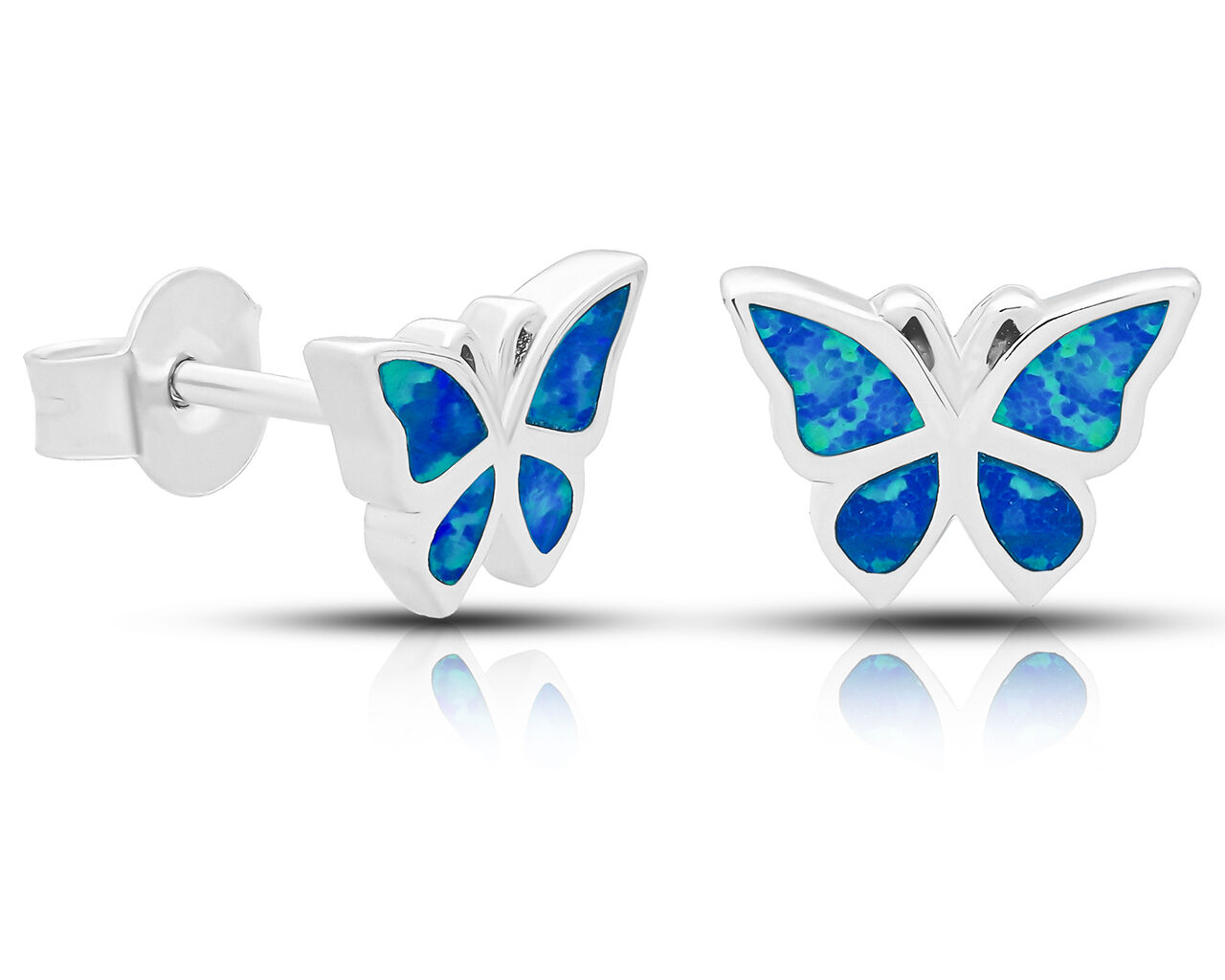 Kolczyki srebrne motyle z opalem sztyfty pr.925