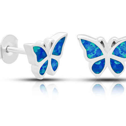 Kolczyki srebrne motyle z opalem sztyfty pr.925
