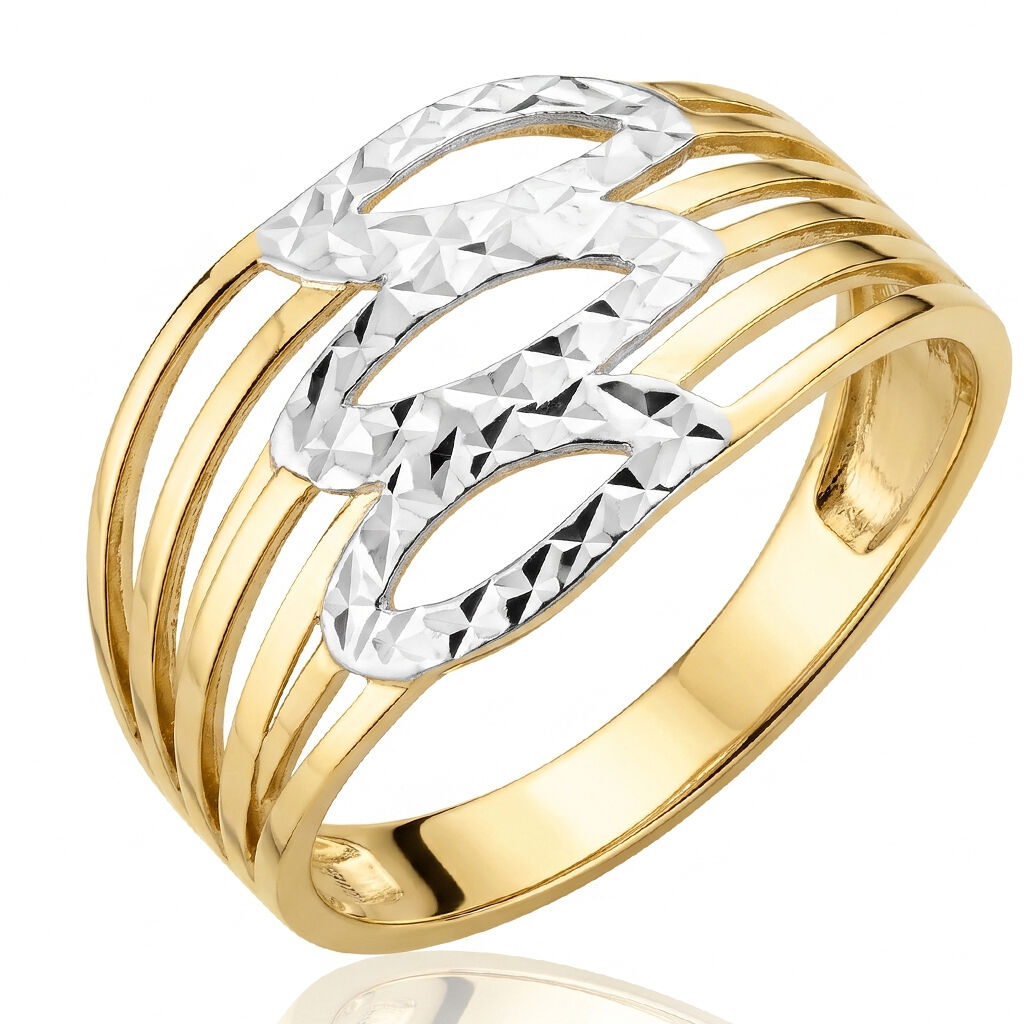 Złoty pierścionek 585 dwukolorowy diamentowane
