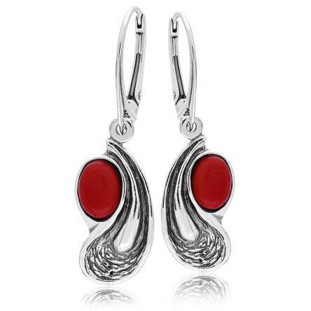 Kolczyki srebrne wiszące z czerwonym koralem