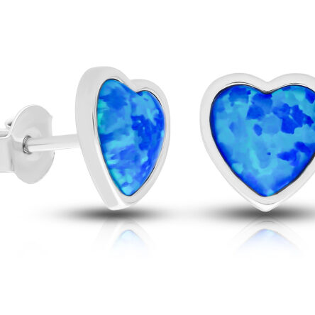 Kolczyki srebrne serca z opalem sztyfty pr.925