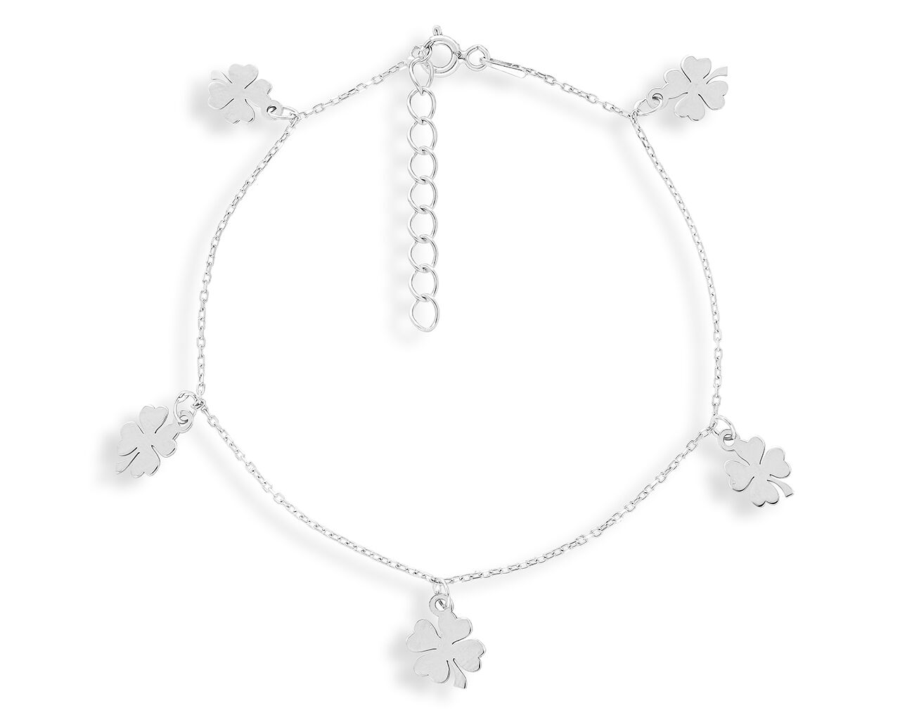 Bransoletka na kostkę srebrna z koniczynkami