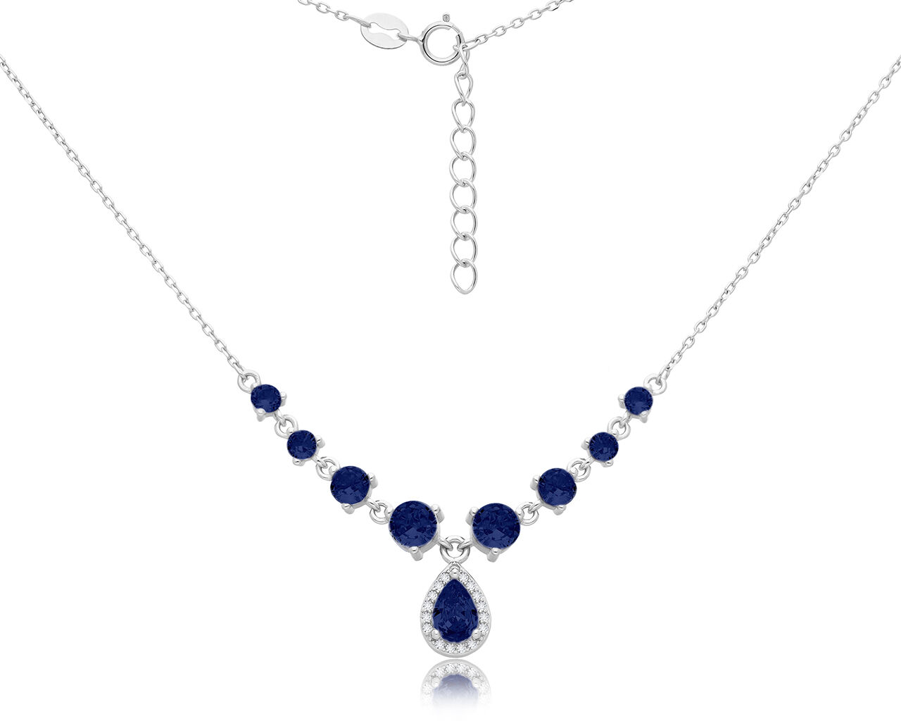 Naszyjnik srebrny kolia z granatowymi kamieniami