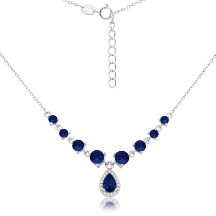 Naszyjnik srebrny kolia z granatowymi kamieniami
