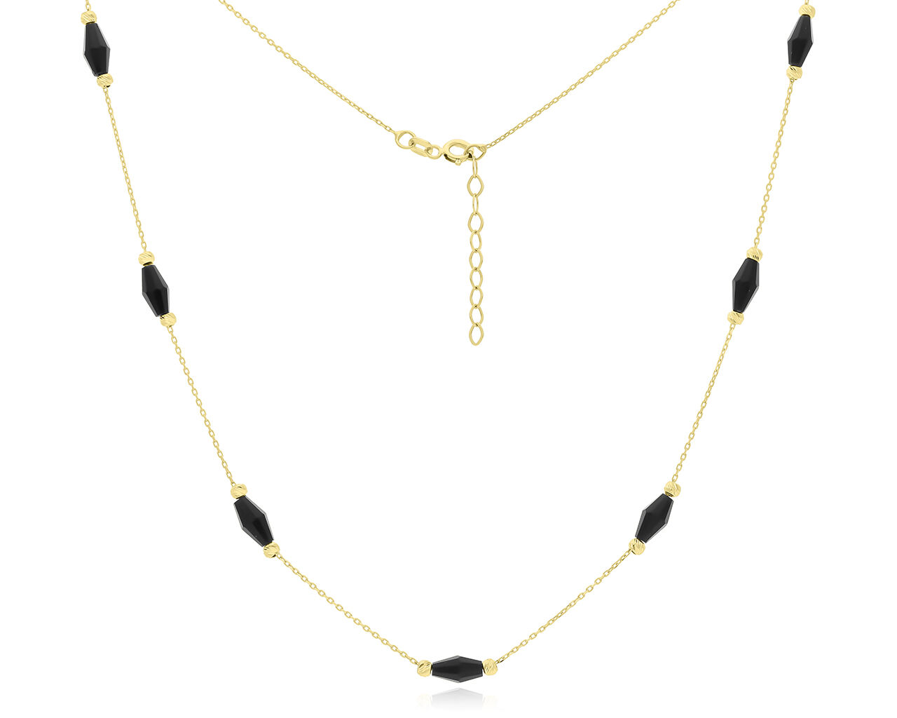 Naszyjnik złoty 585 z czarnymi kamieniami