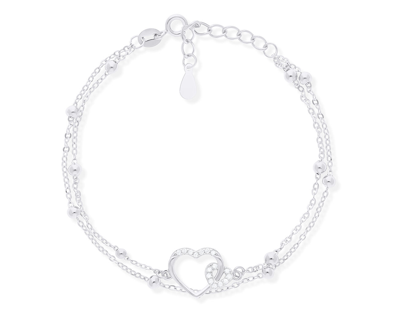 Bransoletka srebrna podwójna złączone serca