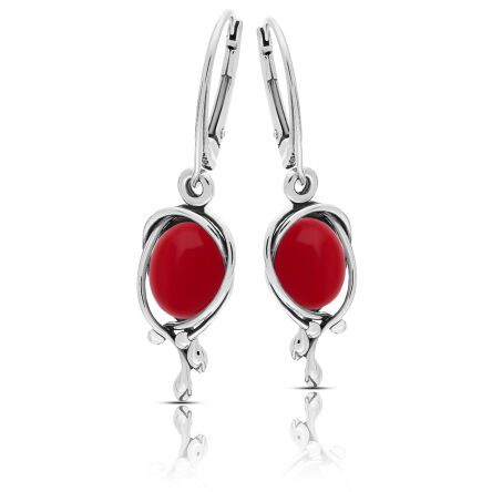 Kolczyki srebrne z koralem wiszące pr.925