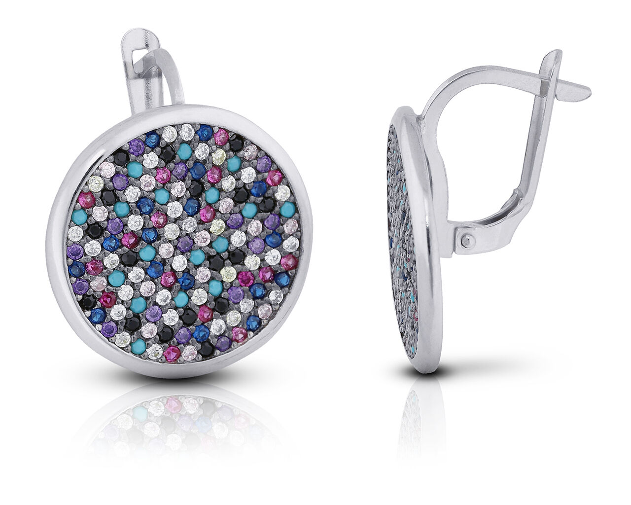 Srebrne kolczyki angielskie kolorowymi kamieniami