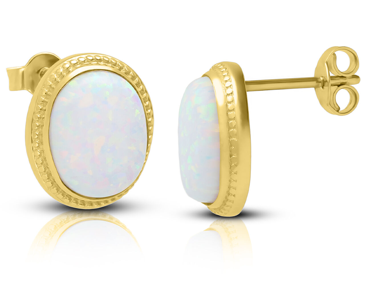 Złote kolczyki z białym opalem sztyfty pr.585