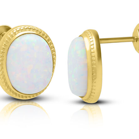 Złote kolczyki z białym opalem sztyfty pr.585