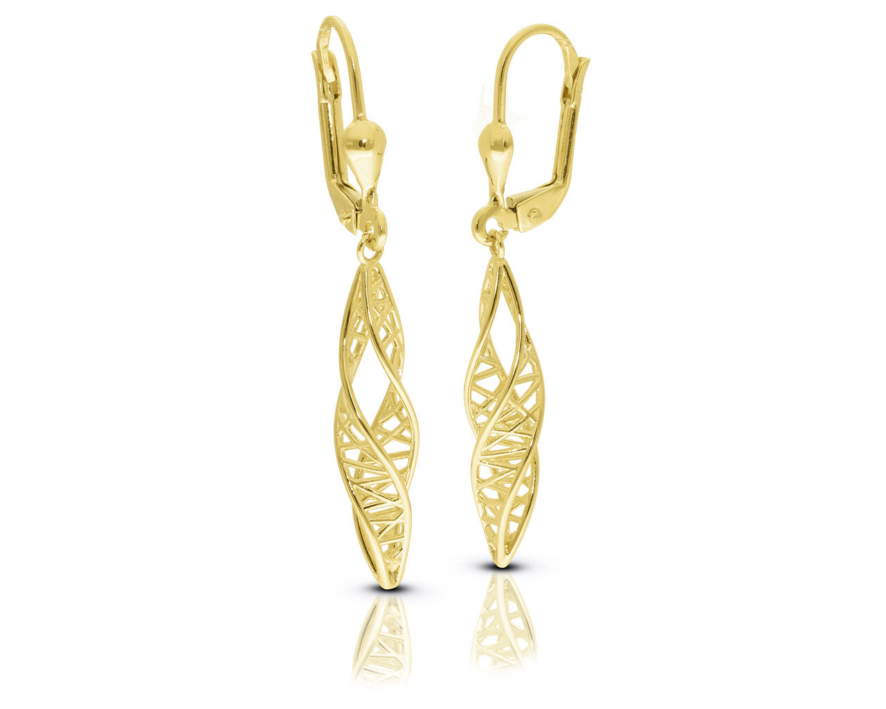 Wiszące złote kolczyki o oryginalnym wzorze