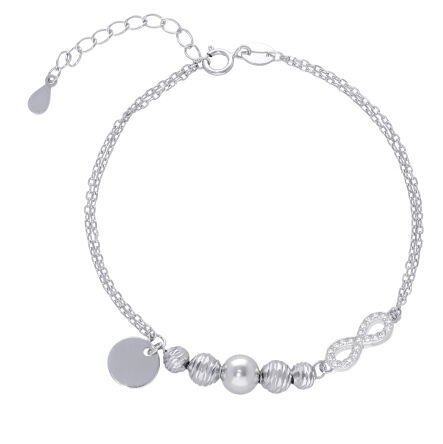 Srebrna bransoletka podwójna infinity z cyrkoniami