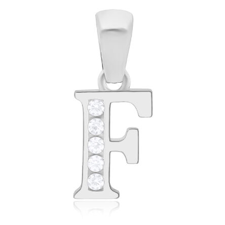 Srebrna literka F z cyrkoniami pr.925