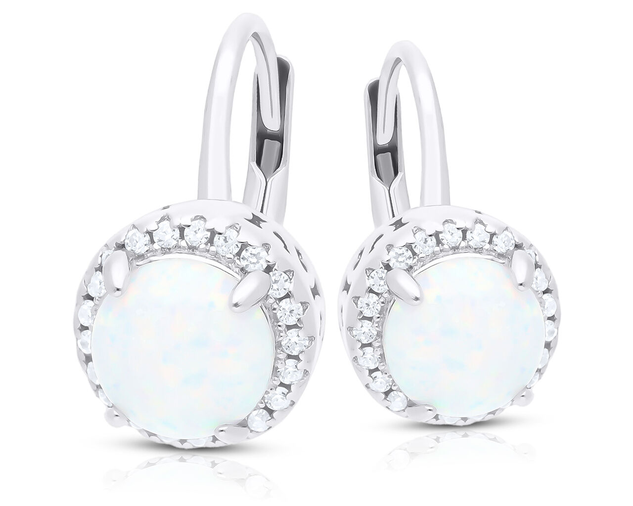 Kolczyki srebrne z białym opalem i cyrkoniami