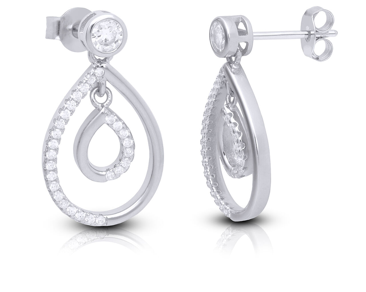 Kolczyki srebrne wiszące sztyfty z cyrkoniami