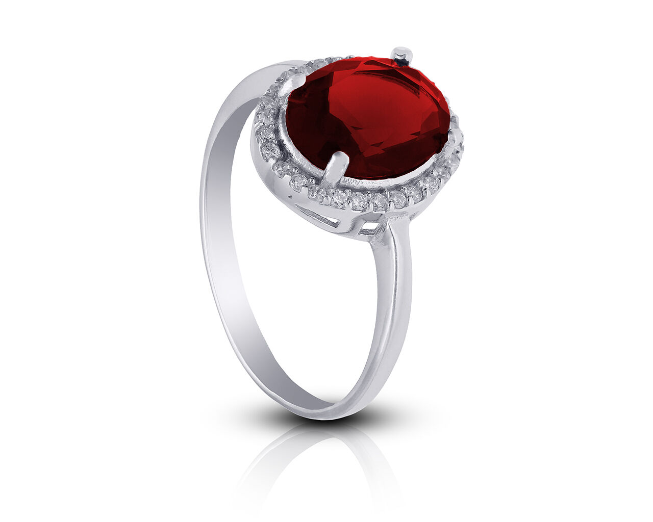 Pierścionek srebrny z dużą czerwoną cyrkonią