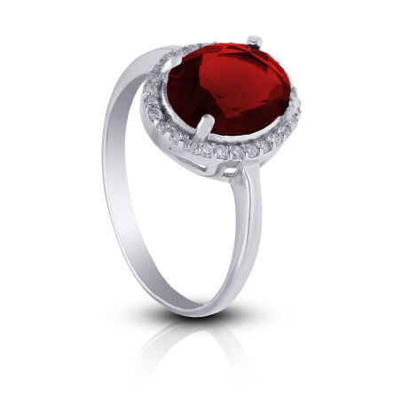 Pierścionek srebrny z dużą czerwoną cyrkonią