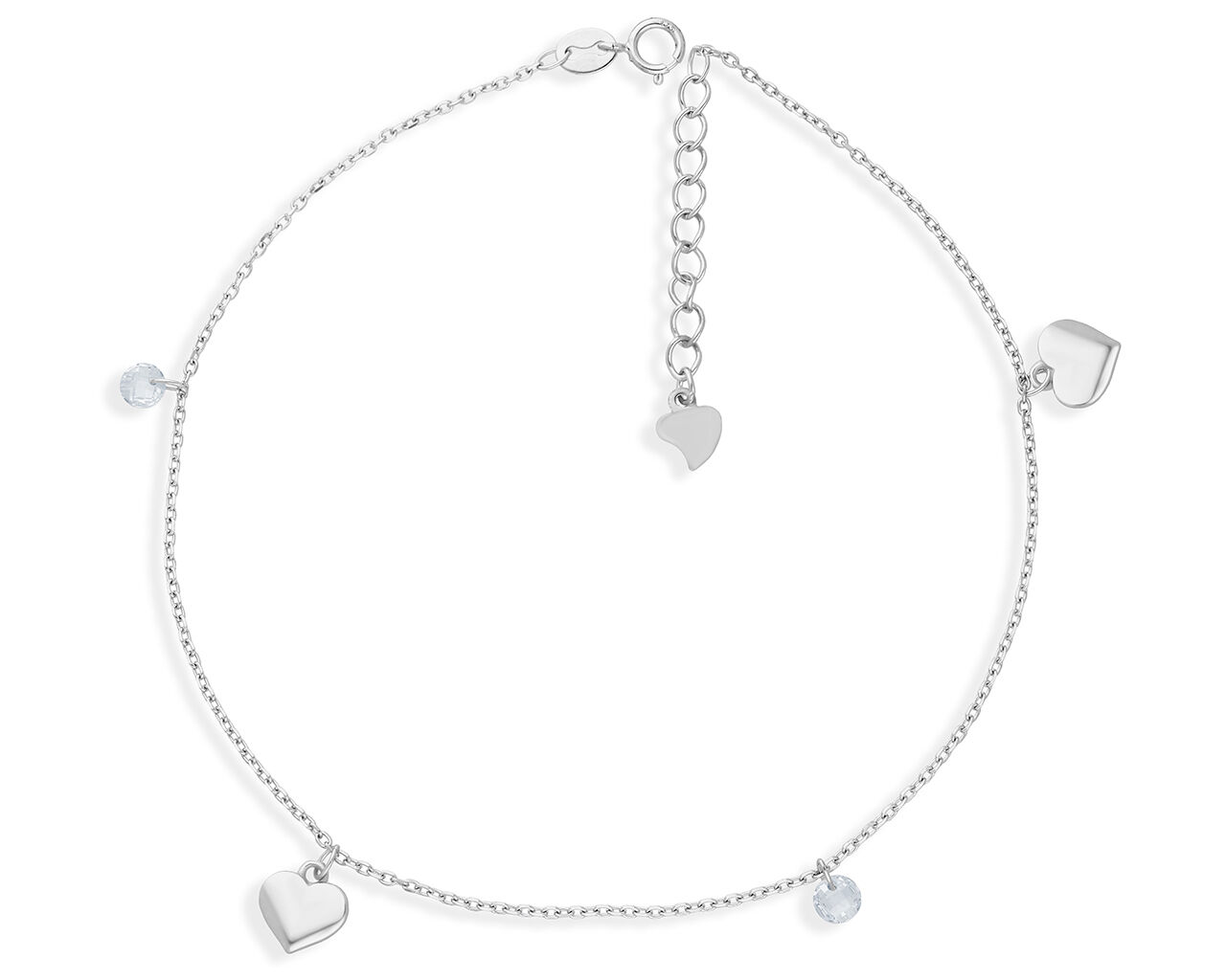 Bransoletka na nogę serduszka i cyrkonie srebrna