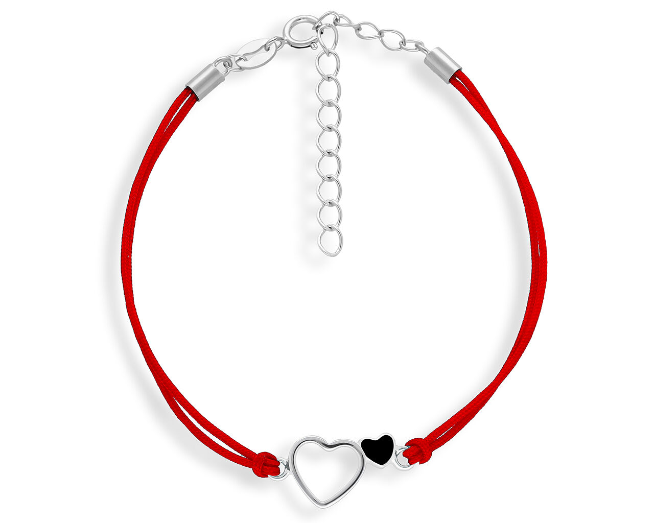 Bransoletka na sznurku złączone serca srebrne