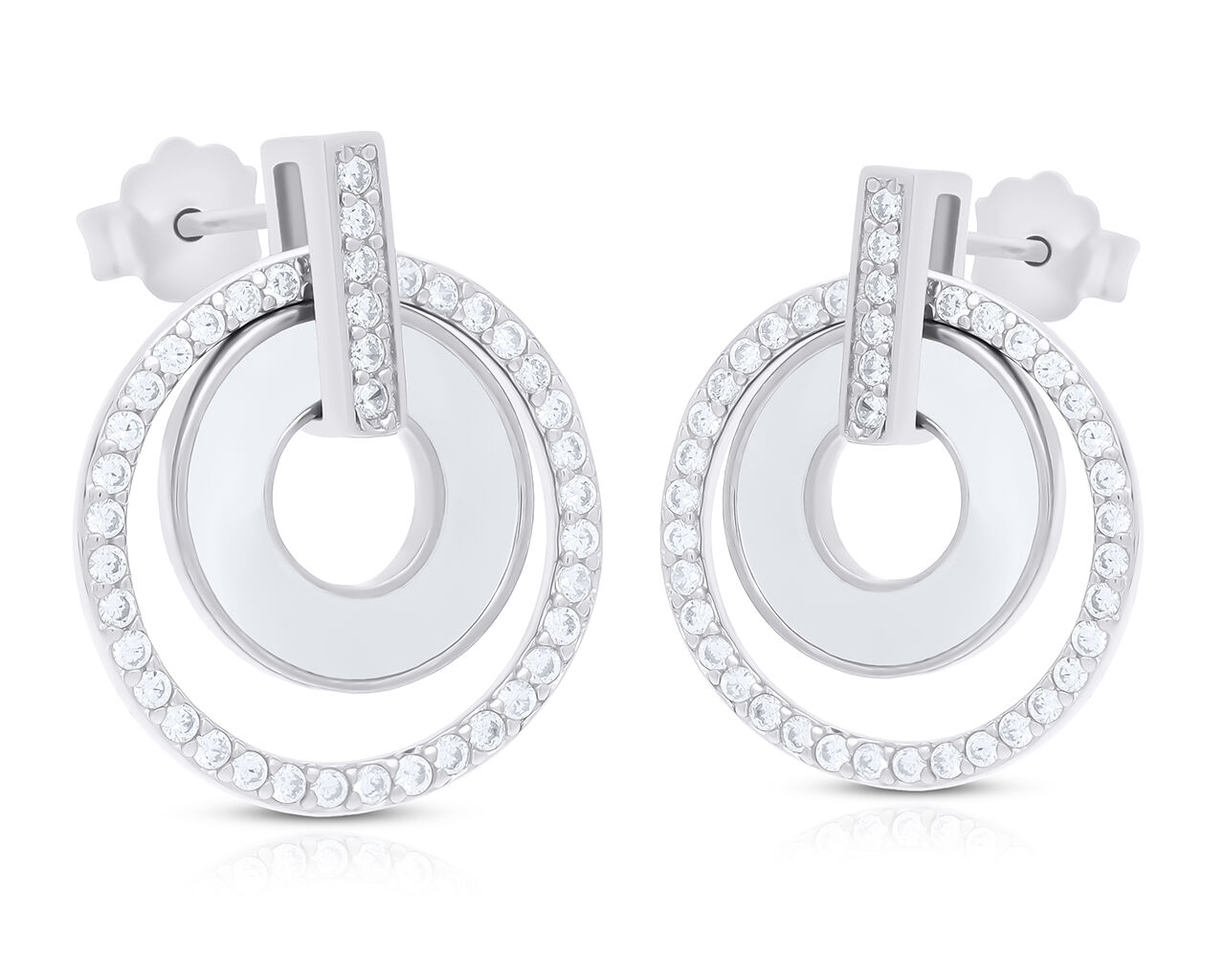 Kolczyki srebrne z masą perłową i cyrkoniami