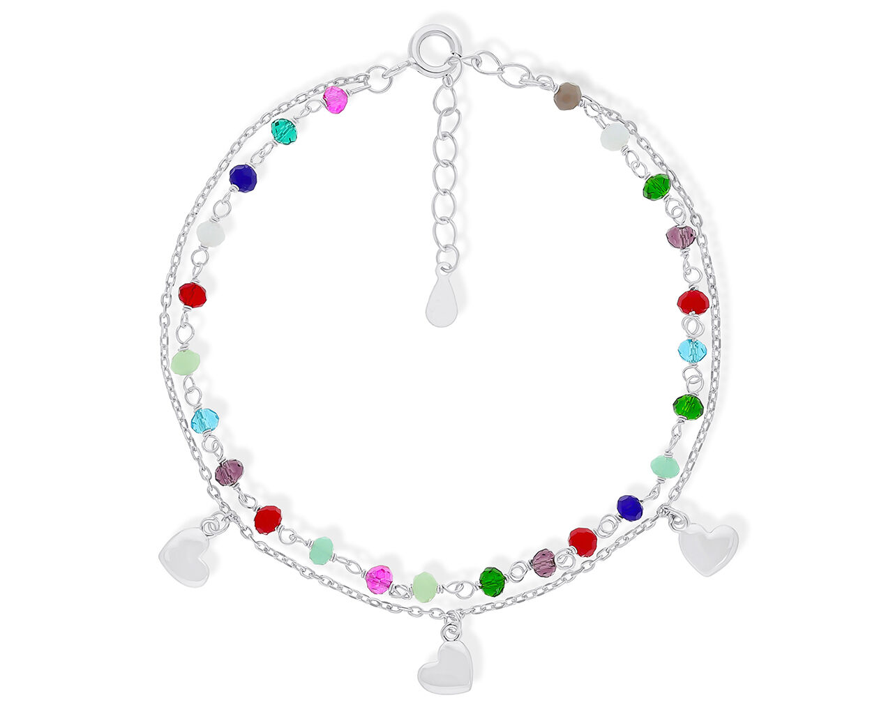 Bransoletka srebrna kolorowe kamienie i serca